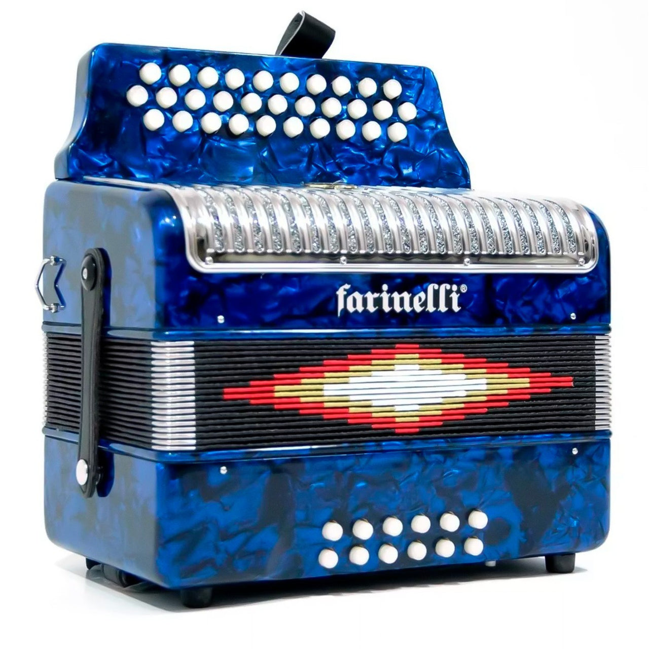 Acordeon Farinelli 3012faap De Botones Tono Fa Parrilla Metalica Azul