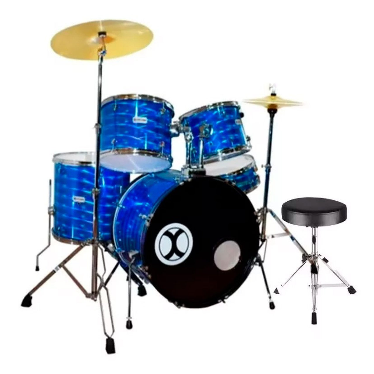 Bateria Extreme 5 Piezas Azul 3d Aro Cromo, Exbt073