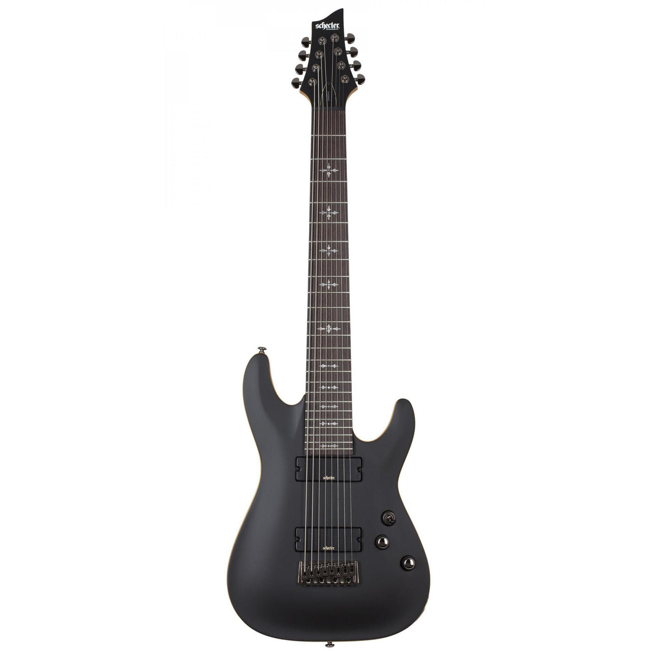 Guitarra Schecter Demon-8 Electrica Sólida Negra Satinado Envejecido