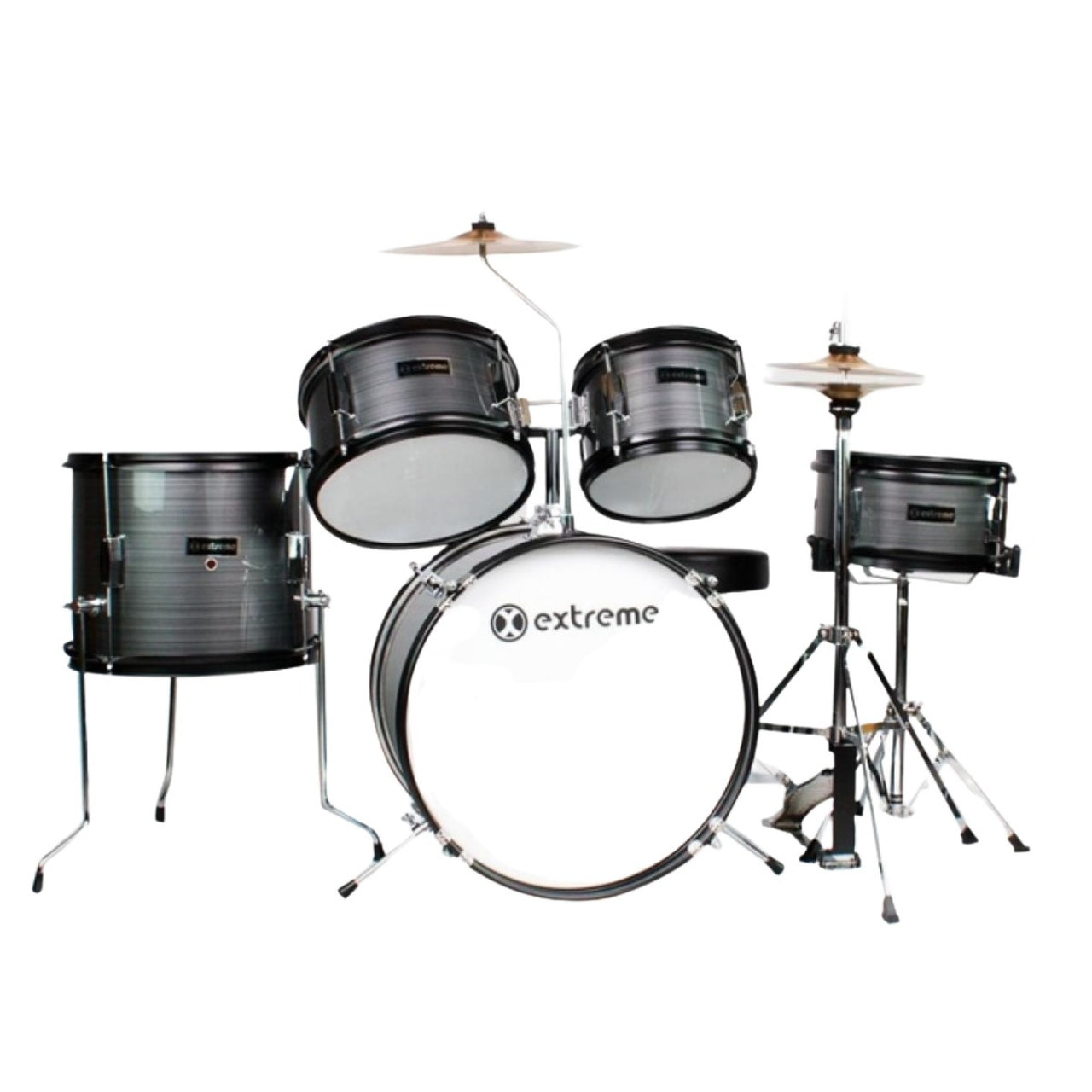 Bateria Extreme Junior Gris Rayado 5 Pzas. Aro Negro, Exbt047