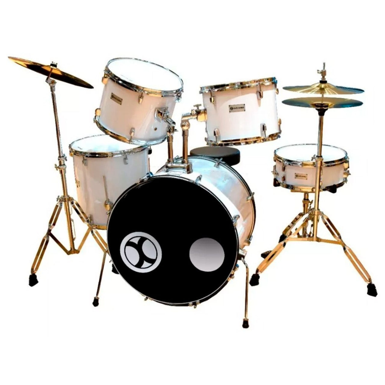 Bateria Profesional Extreme Exbt080 Blanca 5 Piezas Aro Color Cromo