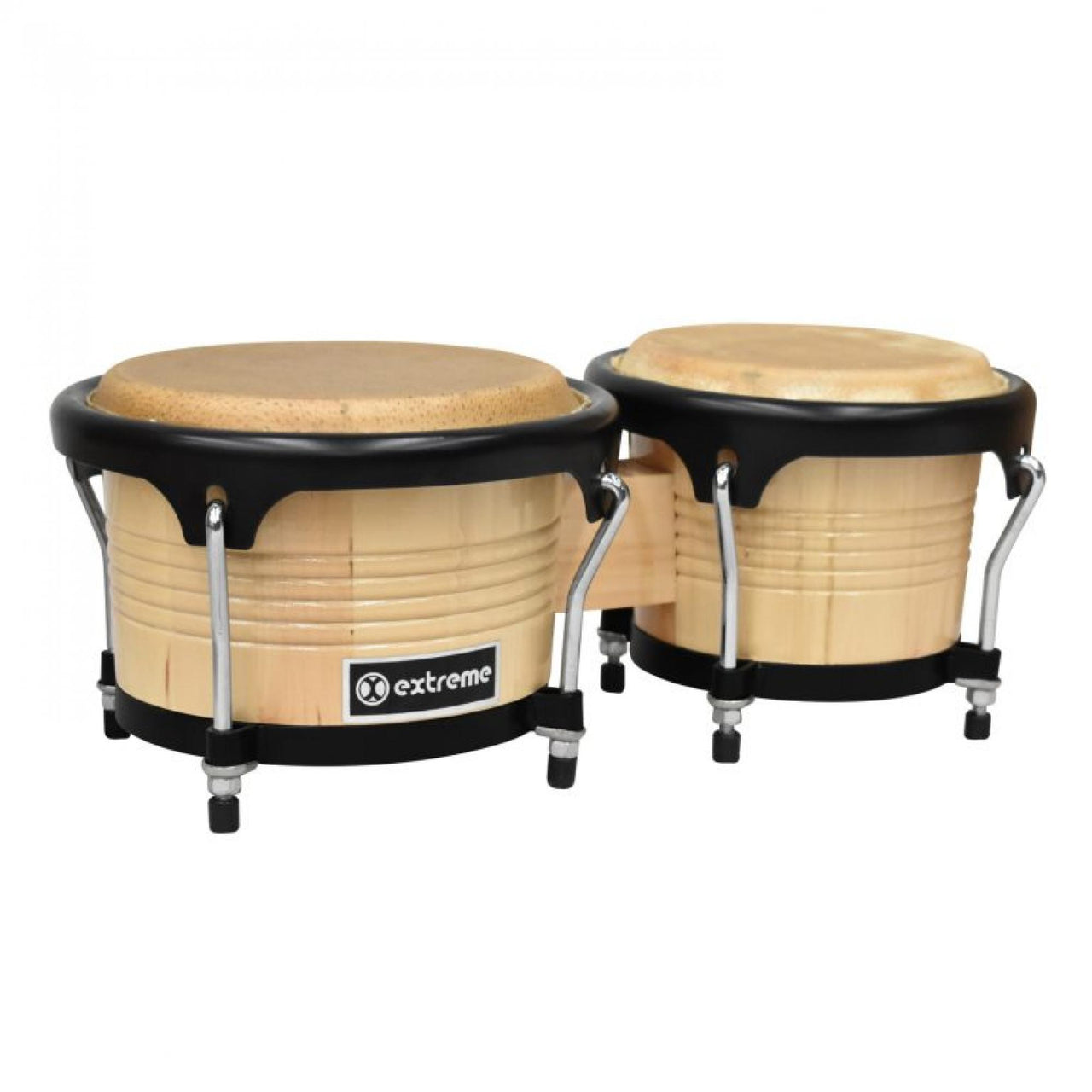 Bongo Extreme 8" 9" Madera Natural Aro Negro, Exbg006