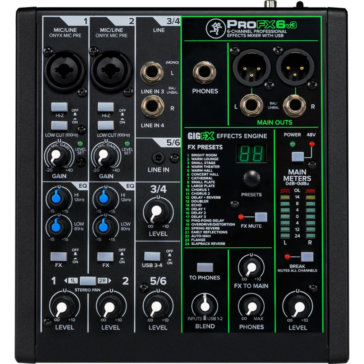 Mezcladora Mackie Profx6v3 6 Canales Con Efectos Y Usb