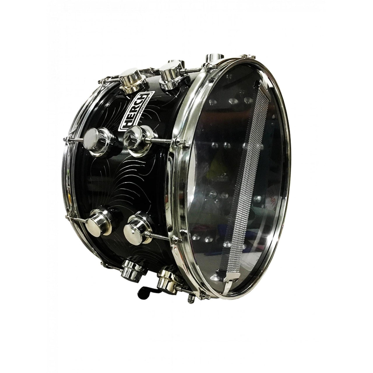 Tarola Herch 8x14" 10 Lxl Negra Rameada C/Placa Y Funda