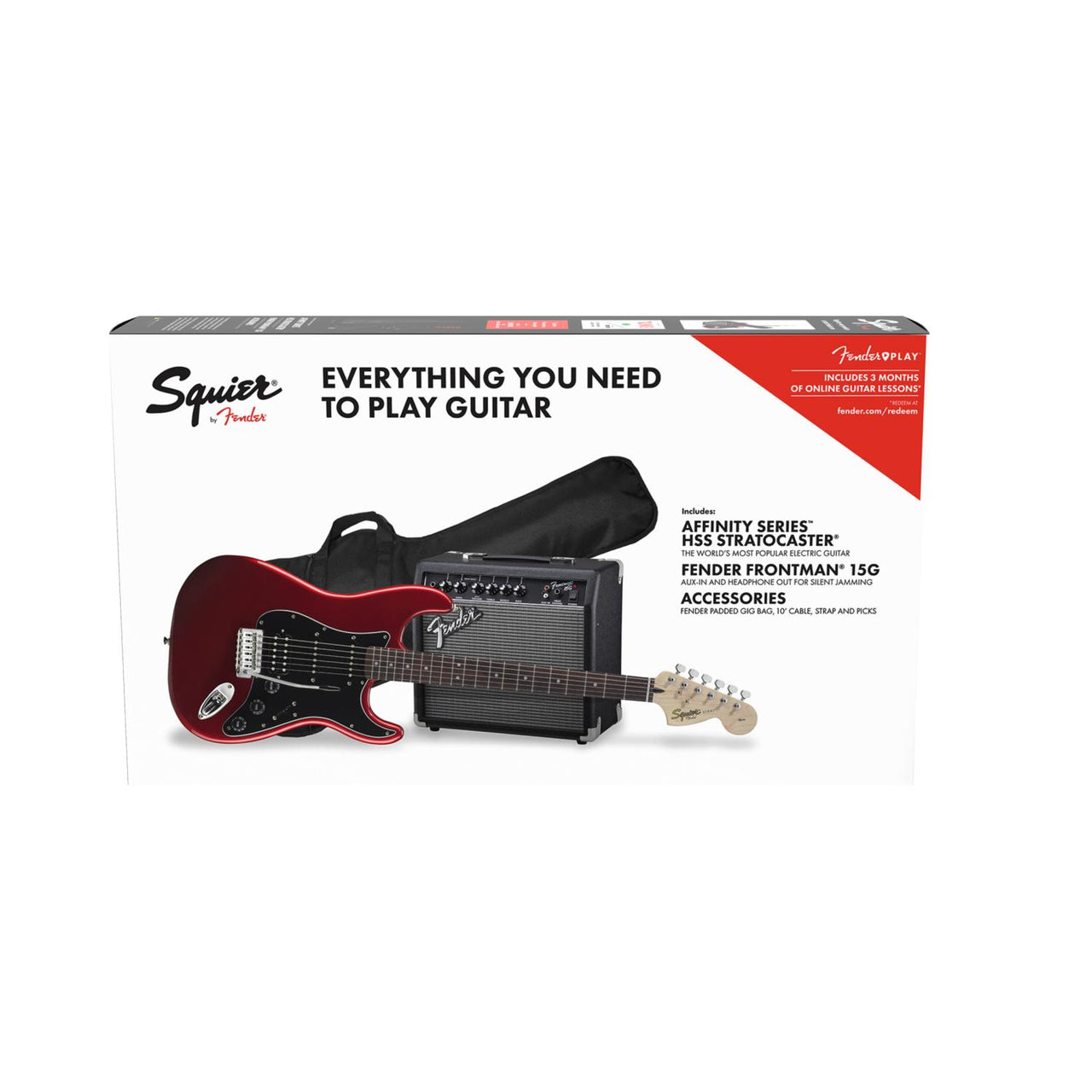 Paquete de Guitarra Eléctrica Fender Affinity Stratocaster HSS Candy Apple Red 120v 0371824009