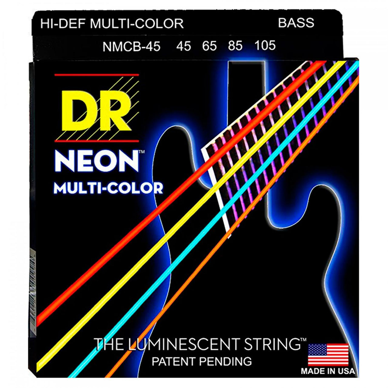 encordadura dr p/bajo electrico 45-105 neon ml dr, nmcb-45