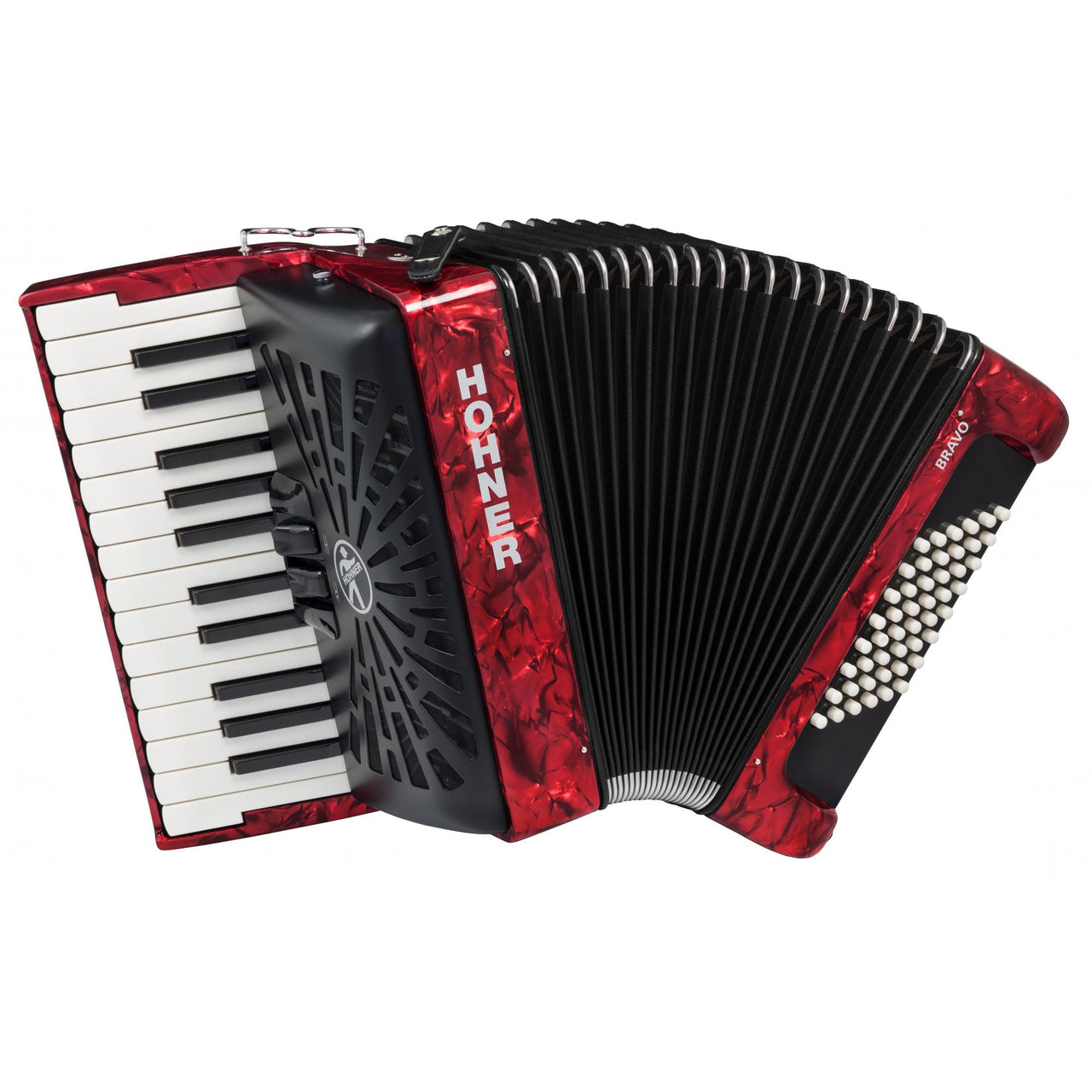 Acordeon Cromatico Hohner Bravo Ii Rojo C/funda, A16532