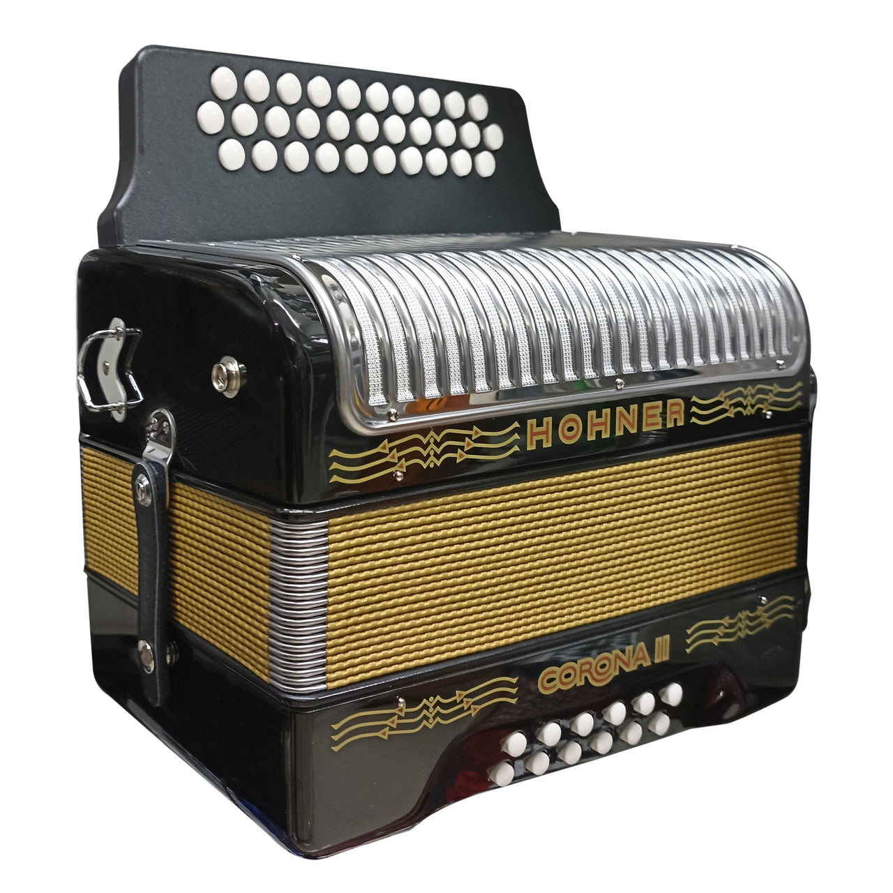 Acordeon Hohner Corona Ii A56411 31 Botones 12 Bajos Fa/sib/Mib Negro