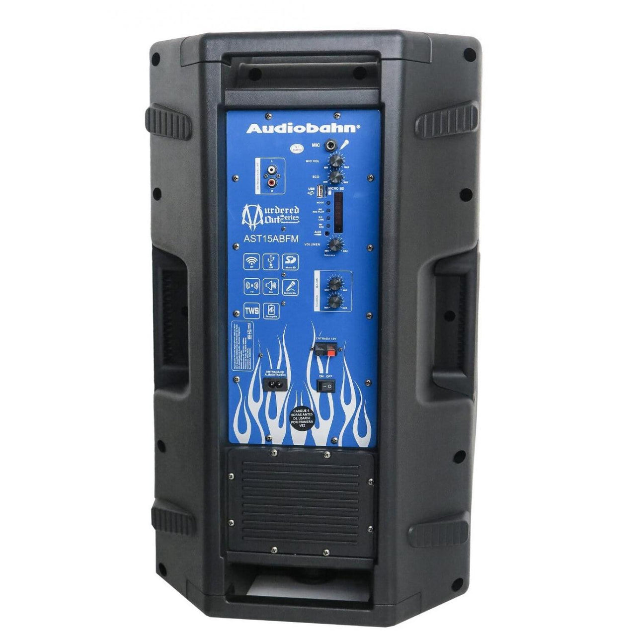 Bafle Audiobahn 15 Pulgadas Activo Recargable Con Micrófono Y Stand Ast15abfm