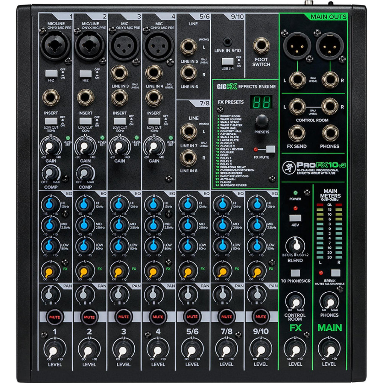 Mezcladora Mackie Profx10 V3 Profesional 10 Canales Con Efectos Y Usb