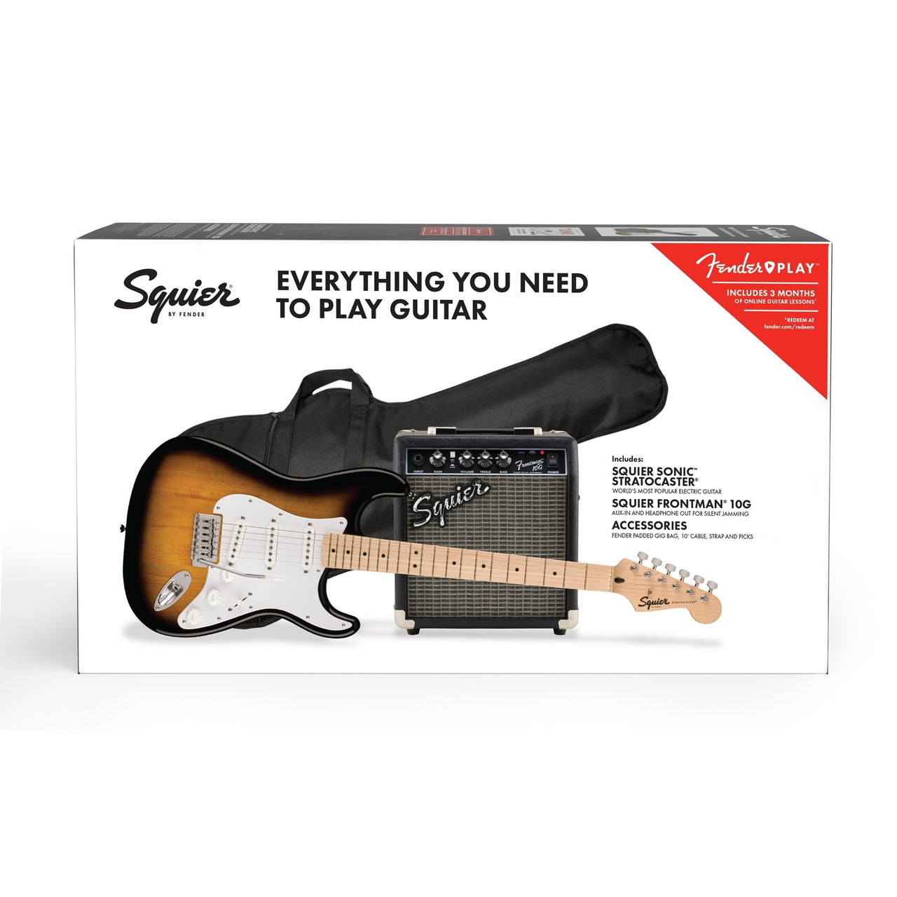Paquete Guitarra Fender Squier Sonic Stratocaster Sombreada 10g 0371720003