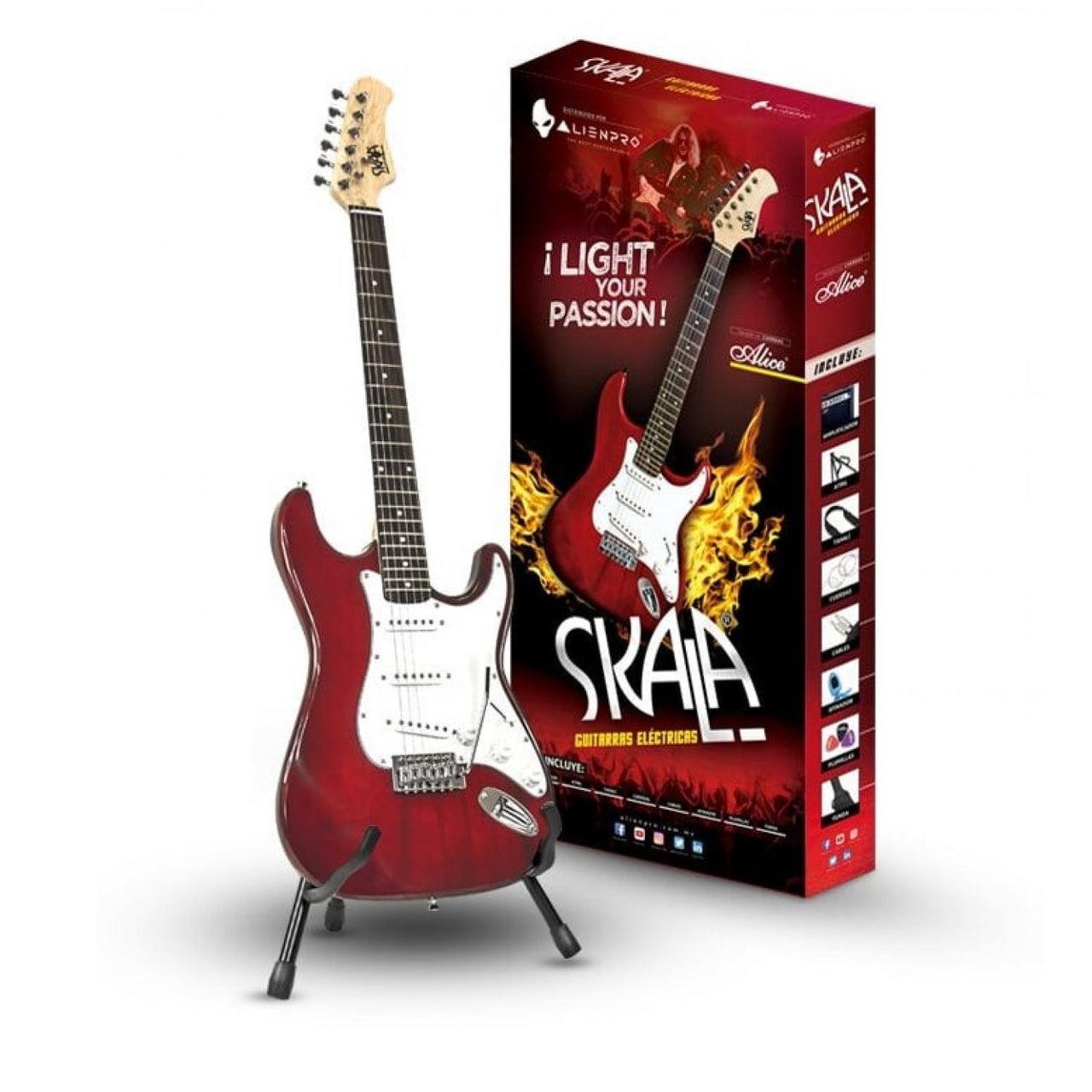Guitarra Electrica Skala Rock Generat Red Alien Paquete Stratocaster