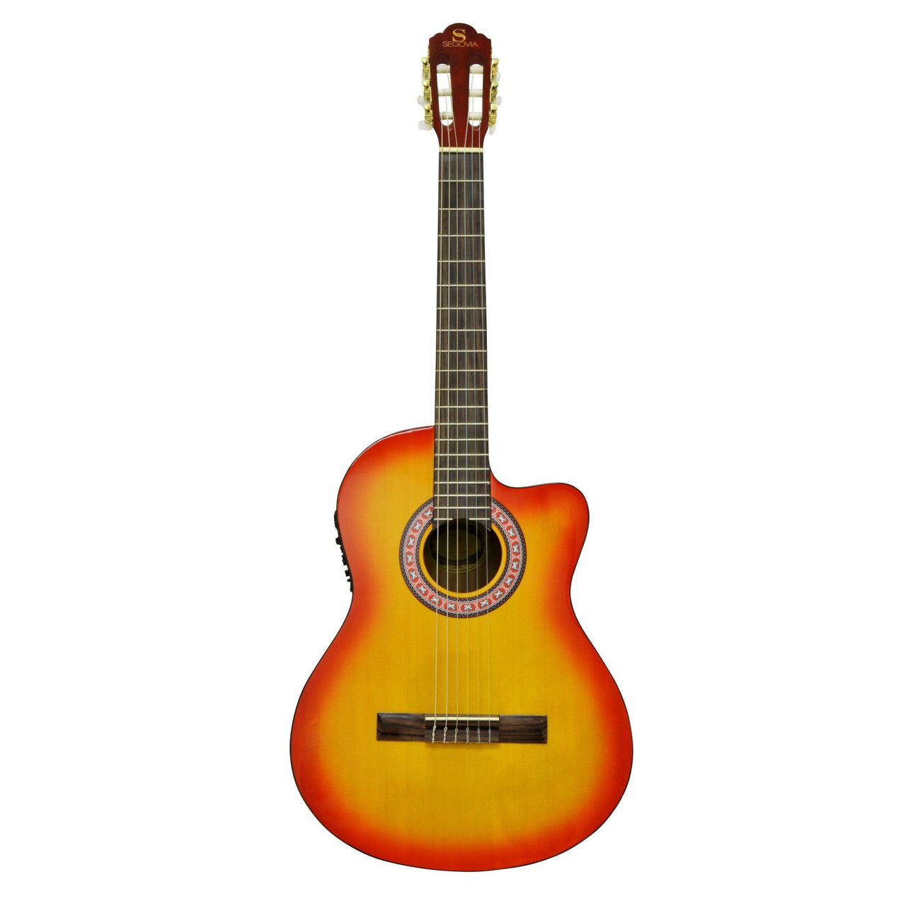 Guitarra Electroacustica Segovia Amarilla C/rojo Desvanecido, Cg-2ceab