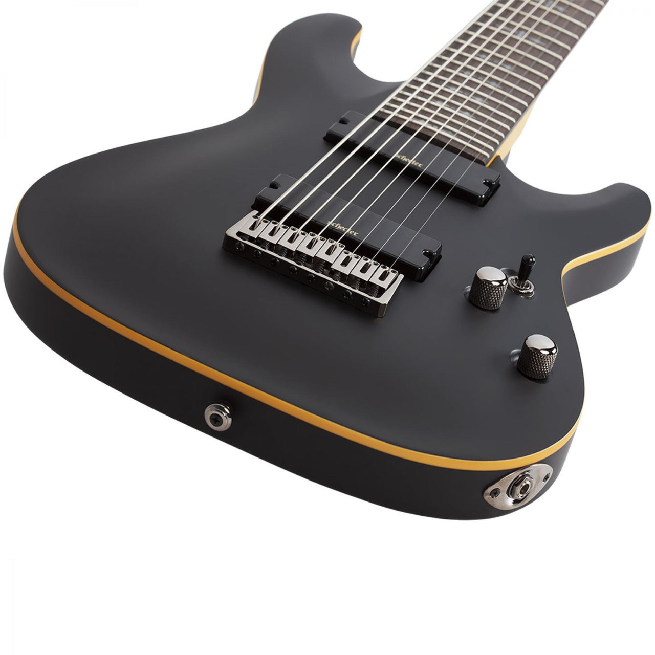 Guitarra Schecter Demon-8 Electrica Sólida Negra Satinado Envejecido