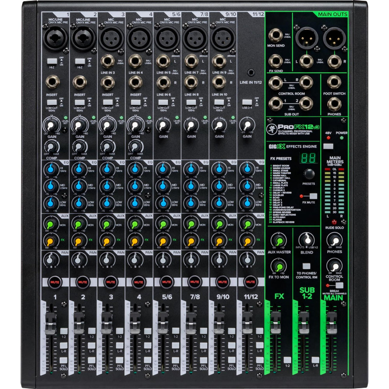 Mezcladora Mackie Profesional 12 Canales C/Efectos Y Usb, Profx12 V2