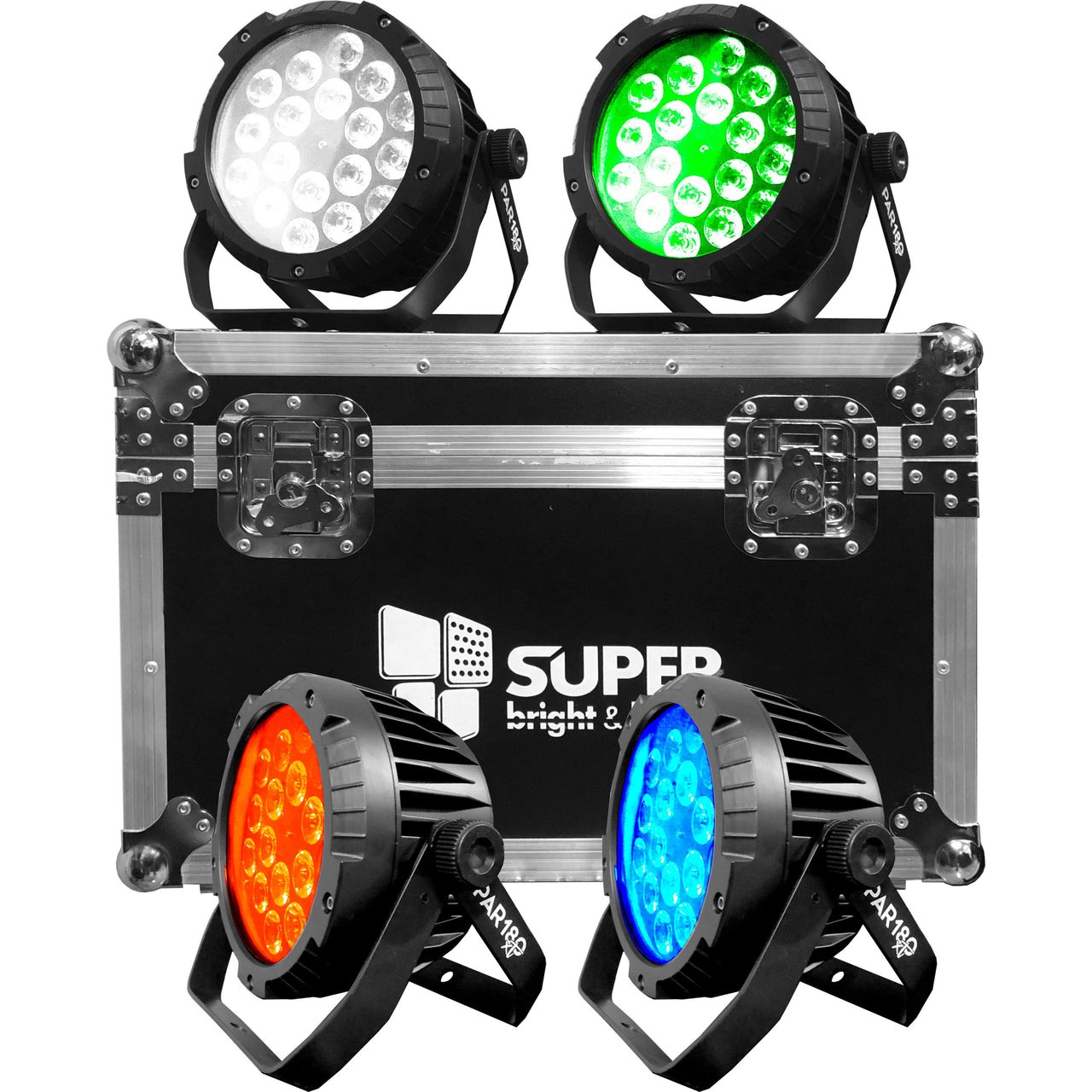 Par Led Super Bright Par180 Xt 5 En 1 Case Con 4 Piezas 18x10 Rgba