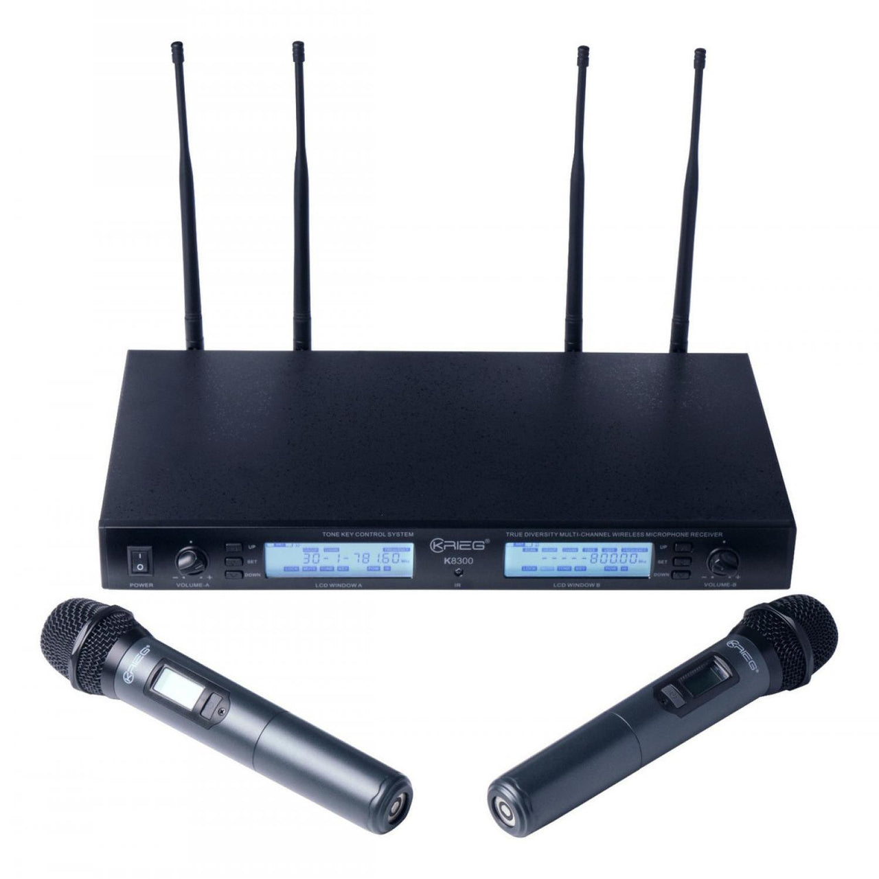Krieg, K-8300, Mic Inal Doble Auto Scan, Largo Alcance Uhf